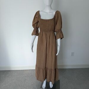 Beachwood Baby Brown Linen Long Sleeve Dress